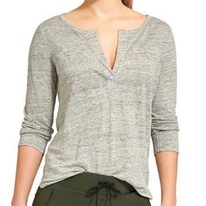 Athleta Zephyr Grey 100% Linen 3/4 Sleeve Top XS